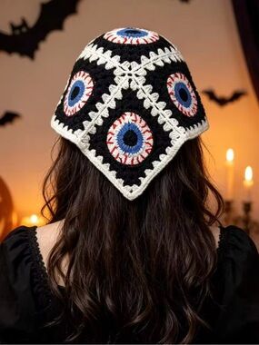 NWT ⚜️🖤⚜️ Piper K crochet Halloween Eye Head Scarf Bandana